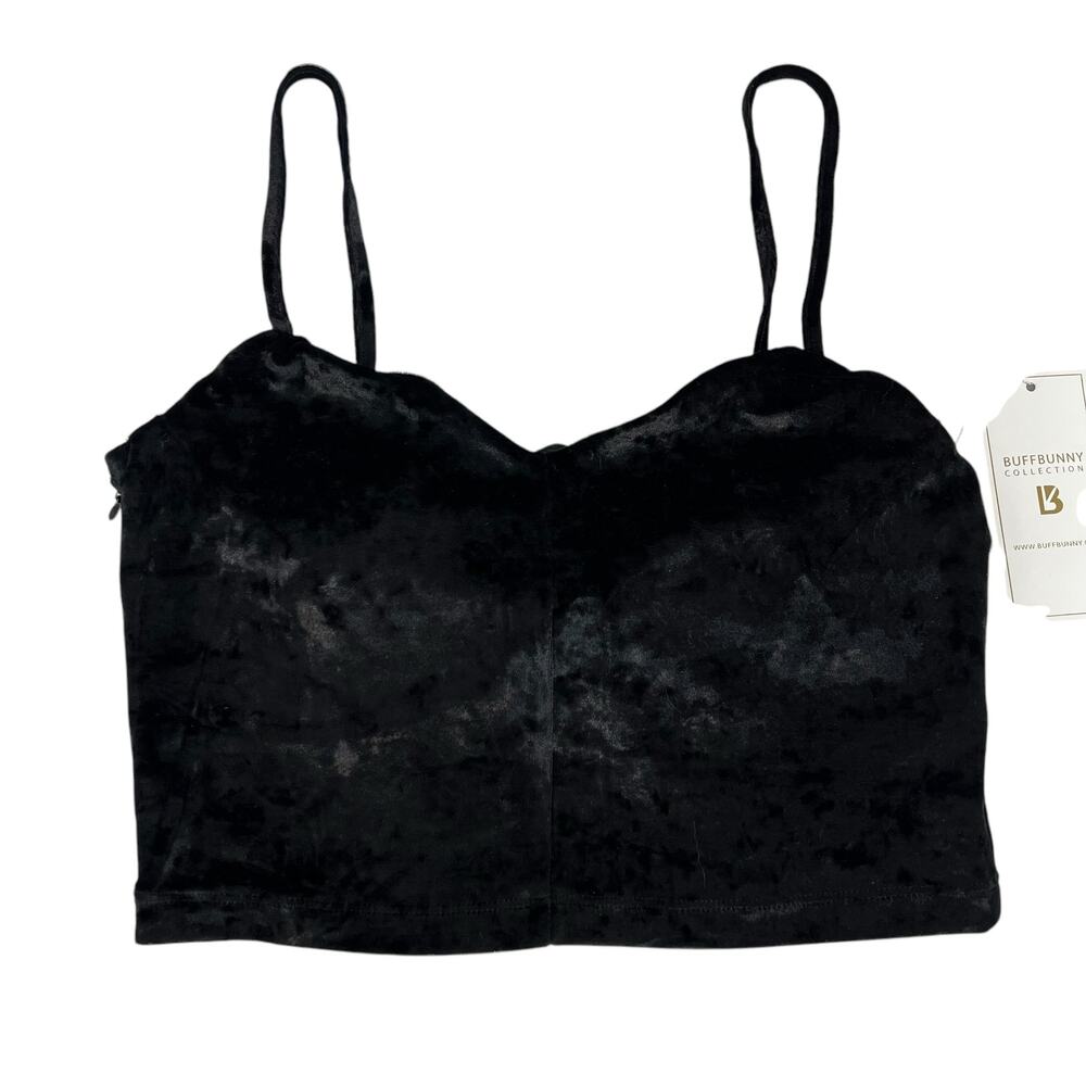 BuffBunny Velvet Cropped Glam Tank Top Black Adjustable‎ Straps Size M Y2K NWT